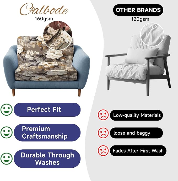 CALBODE 8 Pcs Stretch Outdoor Seat Cushion Covers, Washable Chair Seat Cover for Patio Furniture Cushions Soft Indoor and Outdoor Couch Cover Replacement (Brown Blooms, Cover Only)