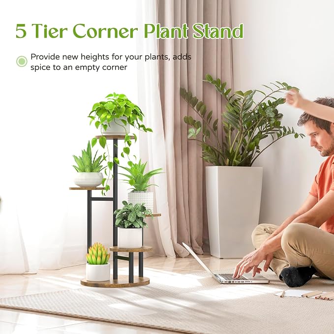 Oppro Plant Stand Indoor Outdoor Set of 2, Tierd Corner Plant Stands Holder, Iron Flower Shelf Display Rack for Window Balcony Garden Patio