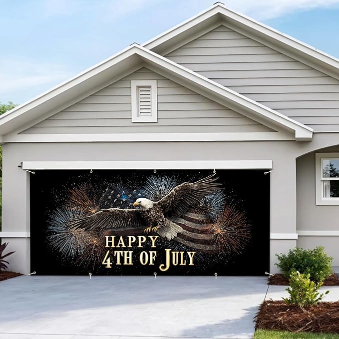 7 * 16FT Eagle Flag Happy 4th of July Garage Door Cover Decorations Independence Day Garage Door Banner for Outdoor Indoor Patriot Party Photography Backdrop