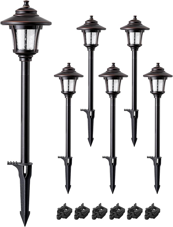 EDISHINE Low Voltage Landscape Lights, 12V 3W 120LM 3000K Seed Glass Outdoor Landscape Path Lights with Connectors, ORB Waterproof Electric LED Pathway Light Wired for Walkway Garden Yard, 6 Pack