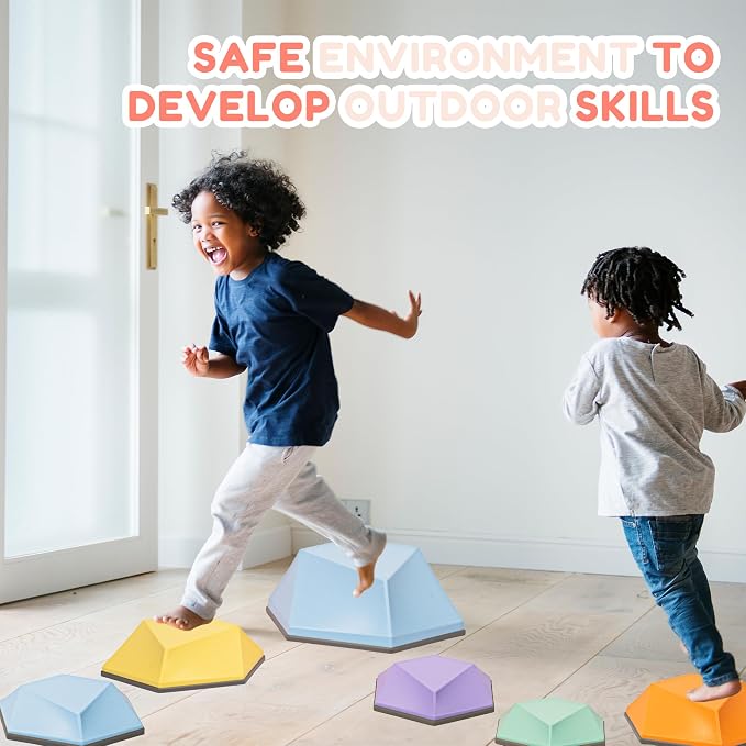 Kids Stepping Stones – 8 Piece Balance Blocks Set for Toddlers, Multicolor Balance Beam Path for Obstacle Course Play, Promotes Coordination & Motor Skills