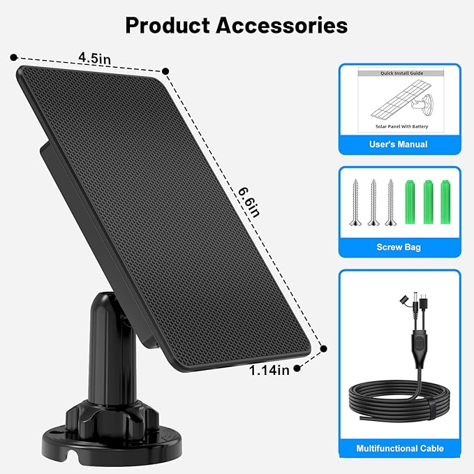 Trail Camera Solar Panel, Built-in 5000mAh Rechargeable Battery Solar Panel for Trail Camera- Type C/5V DC/6V for Continuous Charging of Hunting Cameras, IP66 Waterproof Solar Charger for Outdoor Use