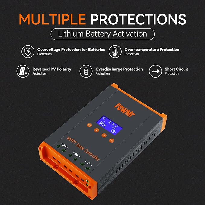 PowMr 60A MPPT Solar Charge Controller 12V/24V/48V, Solar Charge Controller 60Amp w/ LCD Display, Support 12(Max) Solar Regulator Connections in Parallel, Work with Lead-Acid and Lithium Batteries