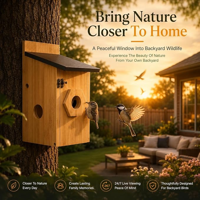 Bestmotoring Smart Bird House with Camera - Solar Powered AI Bird Feeder with 4MP Color Night Vision, AI Species Recognition & IP66 Waterproof, Ideal Gift for Bird Lovers