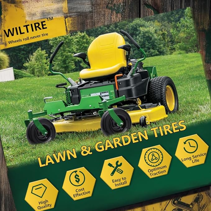 11x4.00-5 Flat Free Tire and Wheel (2 Pack),Universal 11x4-5 Solid Smooth Tractor Turf Tire with Rim, 3.4" Centered Hub and 3/4" & 5/8" Bushing, For Zero Turn Mowers and Riding Lawn Mower