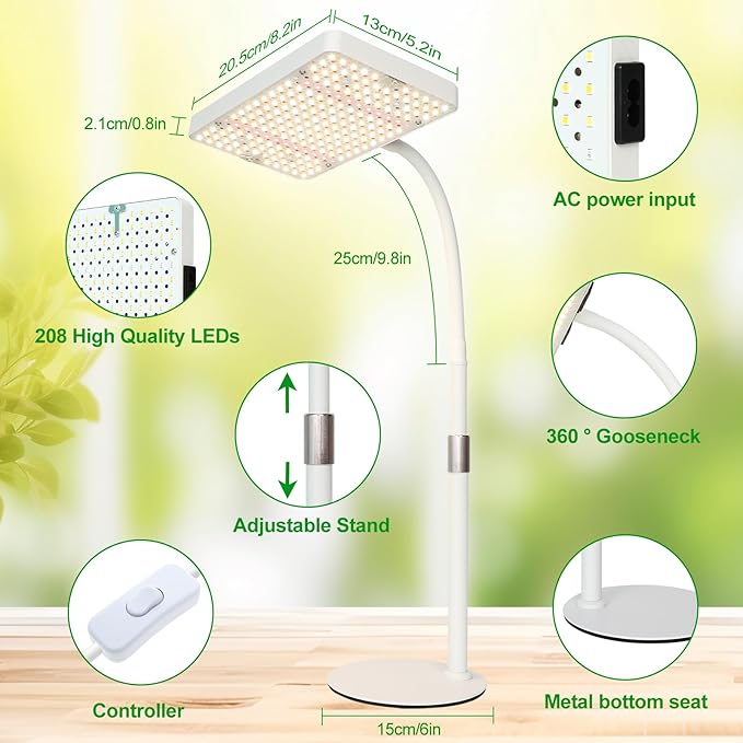 Desk Grow Light, Bright Tabletop Grow Lights for Seed Starting, Seedlings, Bonsai, 25 Watt Power Draw, NO Need Adapter, 16"-24" Height Adjustable, Daisy Chain Function