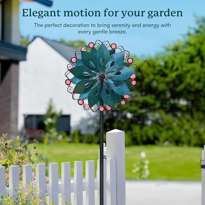 Wind Spinners Outdoor - Metal Garden Wind Spinner with Stake, Windmill for Yard, Gift for Family, 13'' W x 70.5'' H
