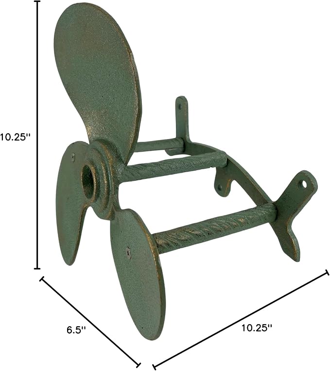 Zeckos Nautical Boat Propeller Garden Hose Holder – Cast Iron with Verdigris Finish, Wall-Mounted, 10.5" Diameter, 6" Depth, Holds 75 Feet of Hose, Decorative and Durable Outdoor Storage
