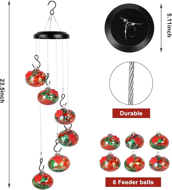 Headak Life Charming Wind Chimes Hummingbird feeders for Outdoors Hanging ant and bee Proof,Never Leak,Perfect Garden Decor for Outside