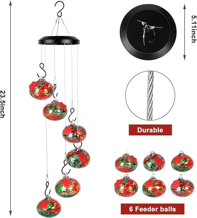 Headak Life Charming Wind Chimes Hummingbird feeders for Outdoors Hanging ant and bee Proof,Never Leak,Perfect Garden Decor for Outside