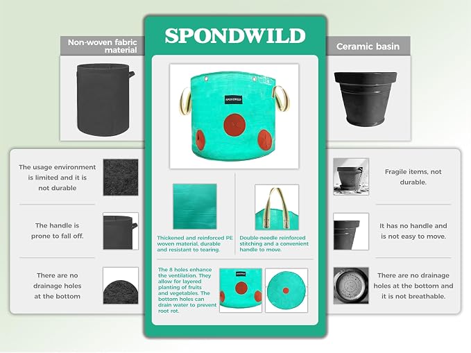 7 Pack 25 Gallon Grow Bags Heavy Duty 180G Thickened PE Plant Pots with 8 Breathable Holes Design