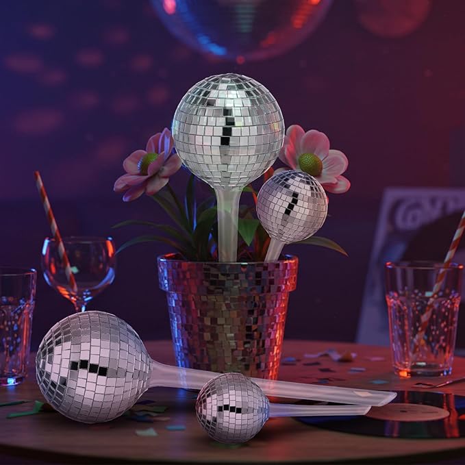 Novabright 6 Pcs Plant Self Watering Disco Ball Globes 10.6in and 5in Disco Self Watering Globes Planter Insert Decorative Automatic Drip Irrigation Devices for Indoor Outdoor