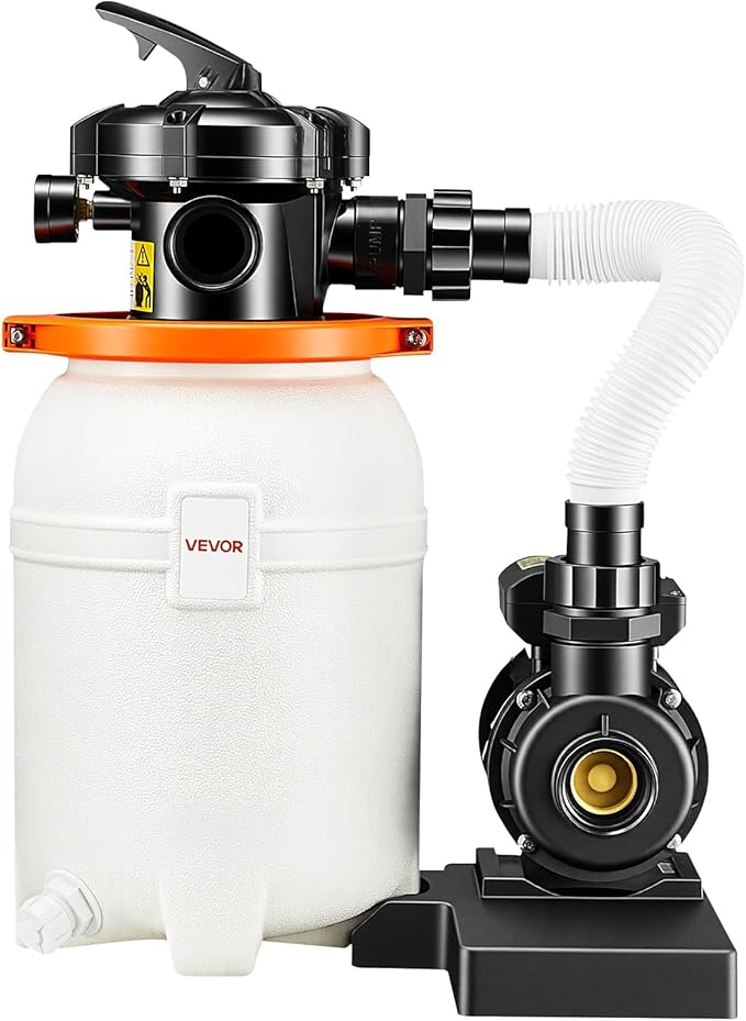 VEVOR 10 in Sand Filter Pump for Above Ground Pool, 0.33 HP 3000 GPH, Swimming Pool Sand Filter Pump with Pre-Assembled Core & Leak-Resistant Design, 6-Way Valve, High-Efficiency Filtration for Pools