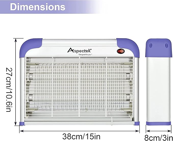 ASPECTEK 20W Indoor Bug Zapper, Insect Killer, Powerful UV Lamp Attracts Flying Insects Like Mosquito, Fungus Gnat, Moth, 2800V Includes 2 Replacement Bulbs