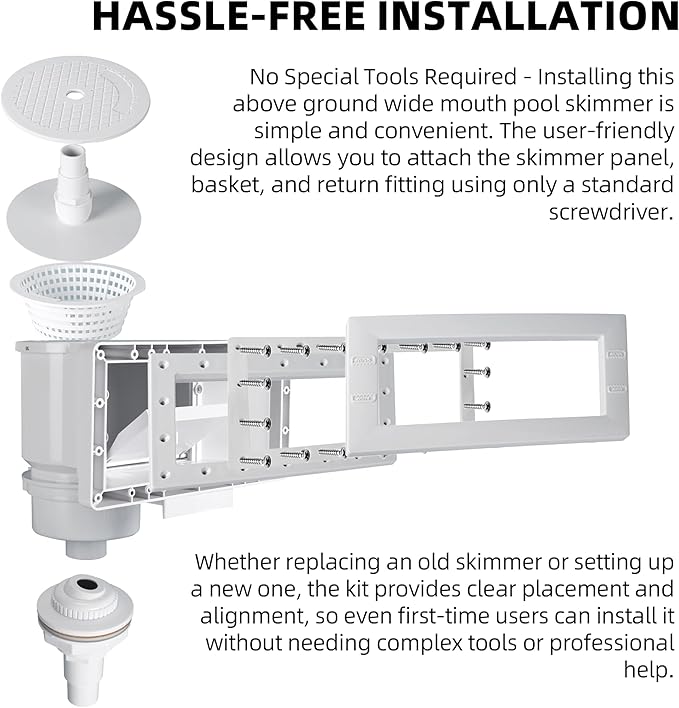 TonGass Complete-Set SP1091WM Thru-Wall Skimmer Kit Compatible with Hayward Above-Ground Pool Skimmers, Wide Mouth Through Wall Skimmer Set for SP1091WM Dyna-Skim Above-Ground Pool Skimmers