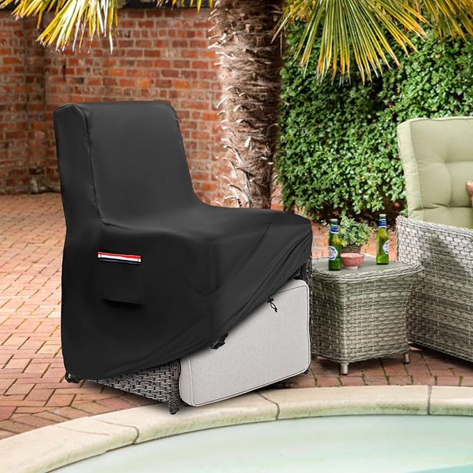 Outdoor Recliner Cover Waterproof,600D Heavy Duty Waterproof Patio Chair Covers,Outdoor Furniture Covers for Lawn/Garden Patio Recliner,Black