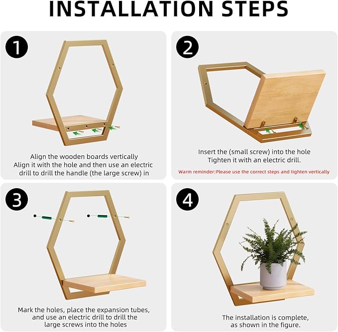 3 Pack Solid Wood & Heavy Duty Metal Wall Plant Stands, 25 LB Load Boho Arch Hanging Planter,9 inch Natural Wood Shelf for Indoor Plants Golden