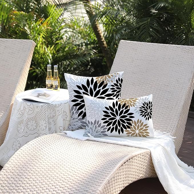 DFXSZ Black Brown Pillow Covers 12x20 Inch Set of 2 White Gray Flower Throw Pillows Farmhouse Outdoor Modern Floral Linen Square Cushion Case Decor for Living Room Sofa Patio Funiture Garden 002B12
