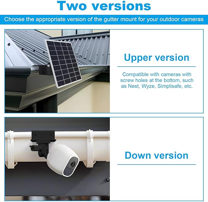 4 PCS Universal Solar Panel Gutter Mount for Small Solar Panels Black Aluminum Alloy Mounting Brackets Compatible with Ring Arlo Blink and 2W-3W Solar Boards