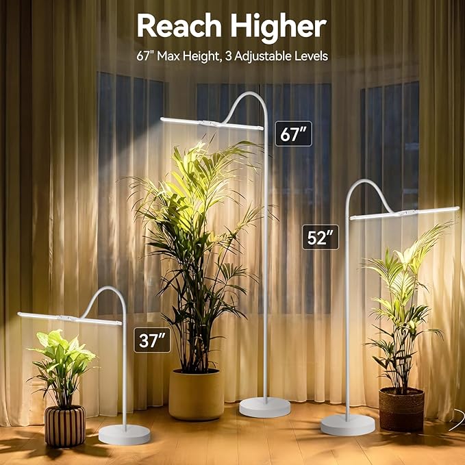 3CCT Grow Lights for Indoor Plants, 168 Full Spectrum LED Plant Light for Indoor Growing with 180ยฐ Expandable Lamp Head, 4/8/12H, Dimmable, 67in Tall Adjustable Standing Grow Light with 360ยฐ Gooseneck