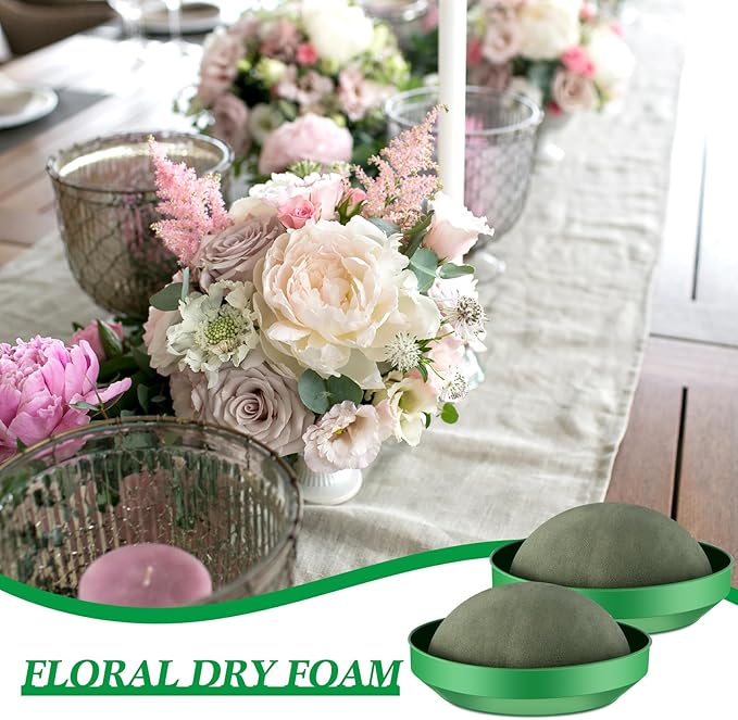 4 Sets Floral Foam Round, 5.5x2.7inch Floral Dry Round Flower Foam Half Ball with Bowl for Artificial Plant Arrangement and Wedding and Garden Decorations