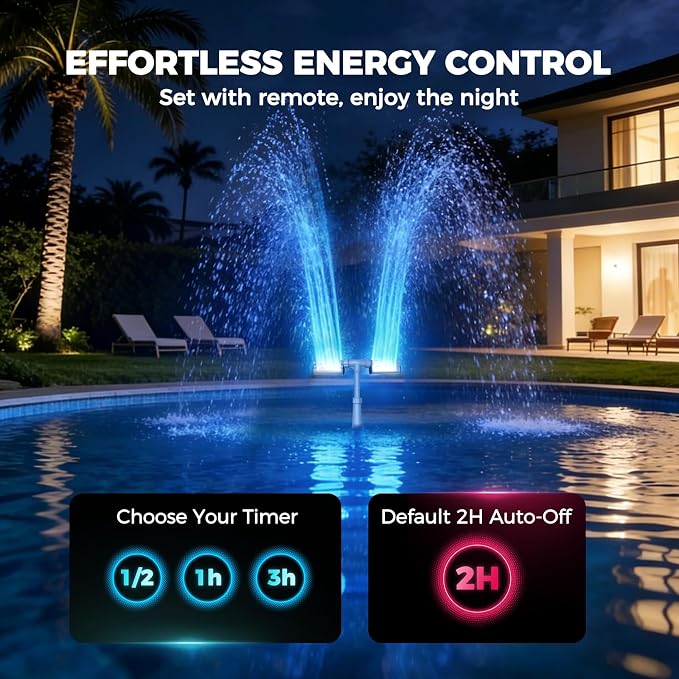 Pool Fountain 7-Color 4 Modes LED Lights for Above/Inground Pools, Dual Sprayer Sprinkler Waterfall Cool 20℉, Pool Lights with Remote, Adjustable Height 16-22", Swimming Pool Accessories,Outdoor Decor
