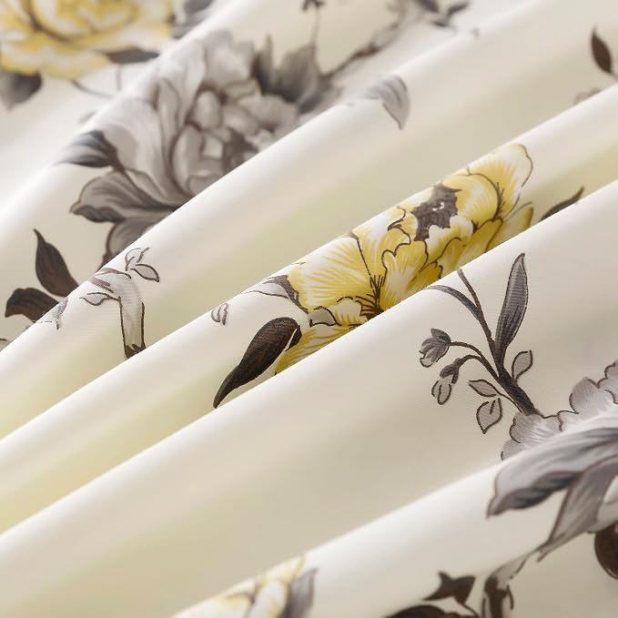 FADFAY Floral Sheets Set Queen Vintage Rose Floral Bedding Shabby Grey and Yellow Peony Sheets Farmhouse Bedding 800 Thread Count 100% Egyptian Cotton Soft Deep Pocket Fitted Sheet 4Pcs, Queen Size