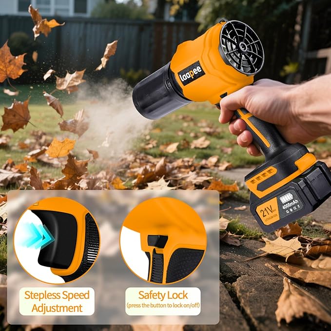 Leaf Blower Cordless,Battery Powered 800,000 RPM Electric Leaf Blower with 2 x 4.0Ah Battery and Charger Handheld Blowers for Lawn Care,Dust,Snow,Car Blowing Water with 2 Extended Nozzle,Yellow