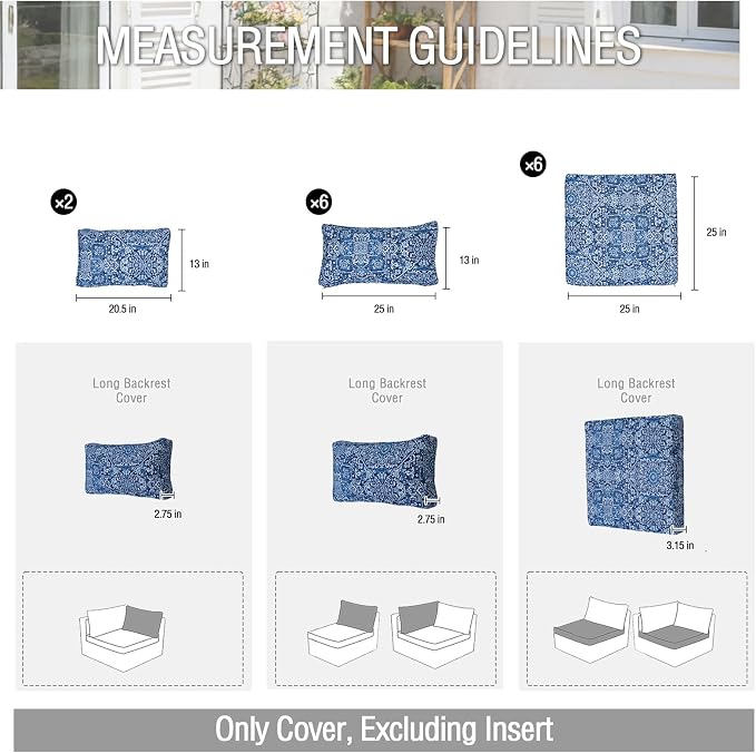 14Pieces Patio Cushion Covers Replacement Outdoor Water-Resistant Couch Covers Splashproof UV-Resistant Furniture Protectors Cushion Sofa Slipcovers Set with Zippers,Cover Only