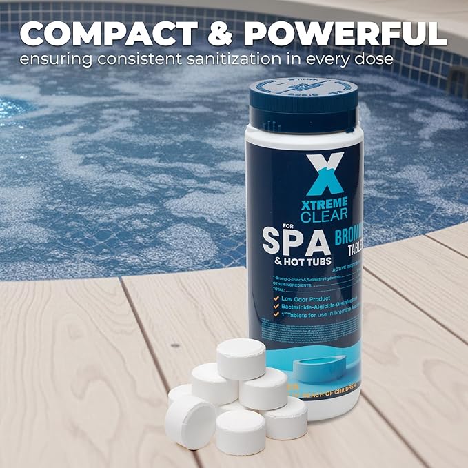 Xtremeclear Bromine Tablets for Spa & Hot Tub 3Lbs (1.5lbs Each Bottle), 1-Inch Tablets, NSF/ANSI 60 Certified, Long-Lasting Sanitizer for Clean Water