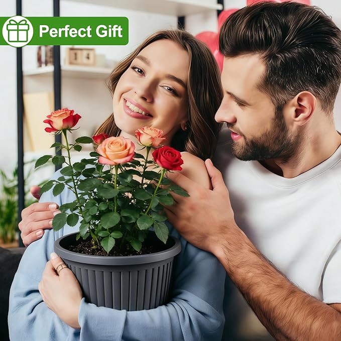 10-inch-Planters-for-Outdoor-Plant,Plastic Indoor Flower Pots with Drainage Holes & Saucer, 4 Packs Decorative Garden Pots for Plant for Home Porch Decor