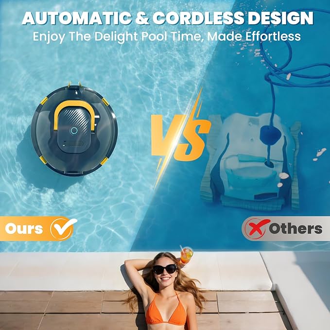 Y20 Cordless Robotic Pool Cleaner, Automatic Pool Vacuum for Above Ground & Inground Pool, 120 Min Runtime, Auto-Parking, Lightweight, Powerful Robot up to 1100 sq.ft