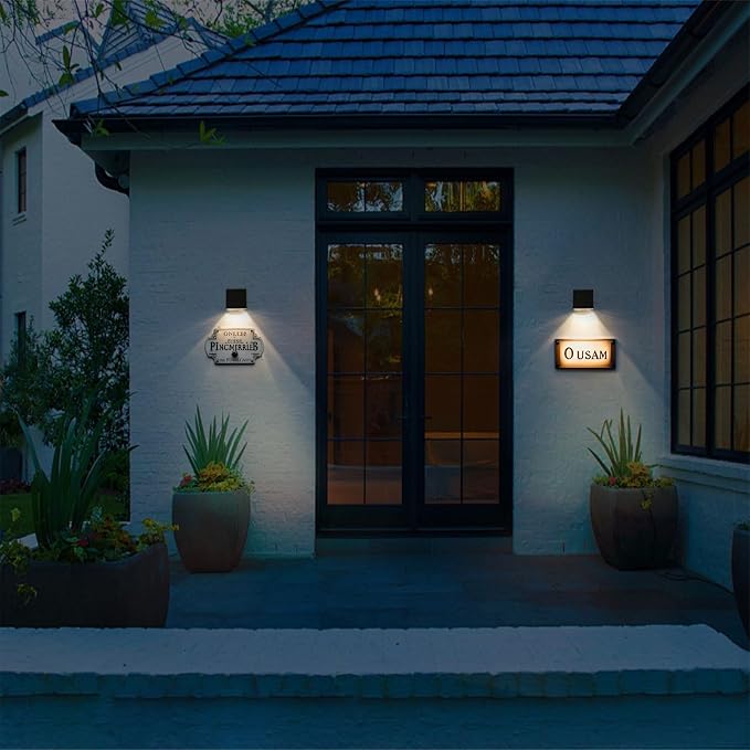 Solar Wall Lights Outdoor Dusk to Dawn Solar Light with Warm White & RGB Modes 4 X 4 ft Modern Square LED Downlights for House Numbers, Mailbox, Address, 2 Pack