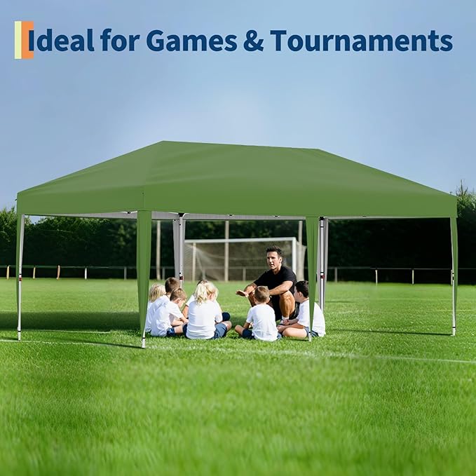 CABIHOME 10x20 Pop Up Canopy Tent with 4 Sidewalls, Heavy Duty Waterproof UPF 50+ Outdoor Shelter, Includes Roller Bag, Stakes & Sandbags
