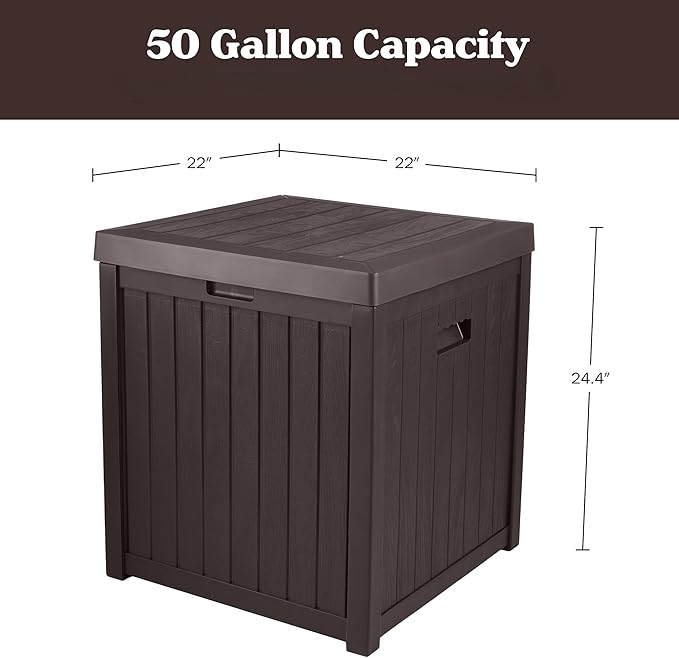 Outdoor Storage Box - 50 Gallon Deck Box for Pool Accessories or Patio Furniture Cushions - Deck Boxes Outdoor Waterproof Fade-Resistant Package Delivery Boxes for Outside by Pure Garden (Coffee)