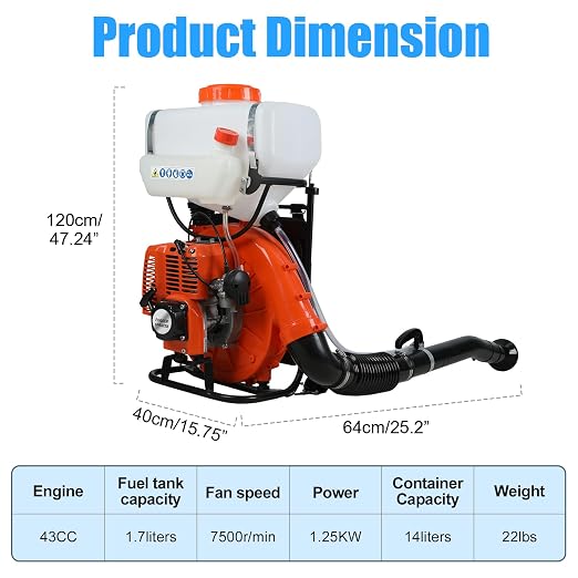 43cc Gas Mosquito Fogger, Backpack Sprayer Cold Fogger with 20L Tank, Spray Range Exceeding 12 Meters Insect Control Sprayer, 7500rpm Outdoor Pest Control Equipment for Garden Farm Yard Use (Orange)