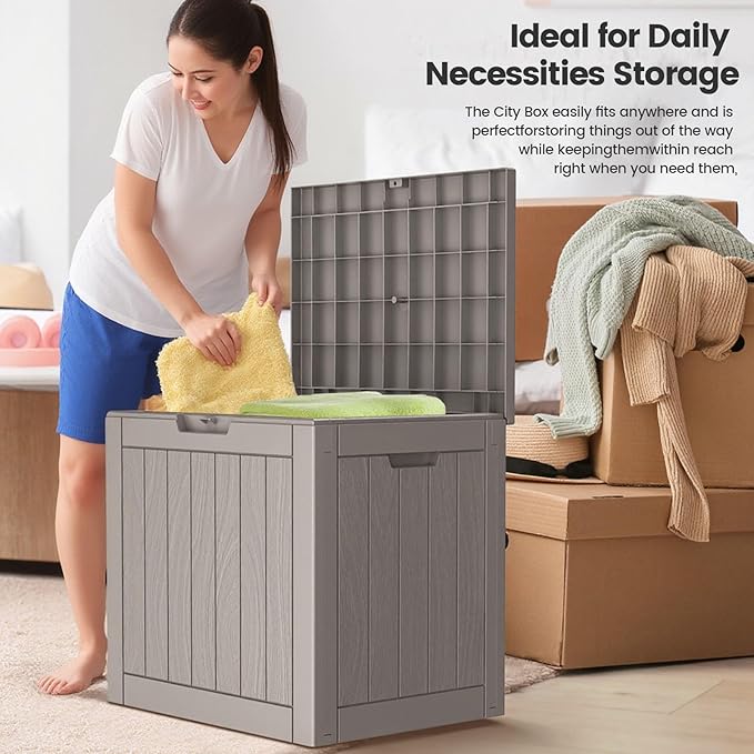 Zapdos 31 Gallon Outdoor Deck Box, Lockable Waterproof Outdoor Storage Boxes For Garden Tools, Indoor Cushions, Accessories Outside Storage Resin Weatherproof Container (Grey)
