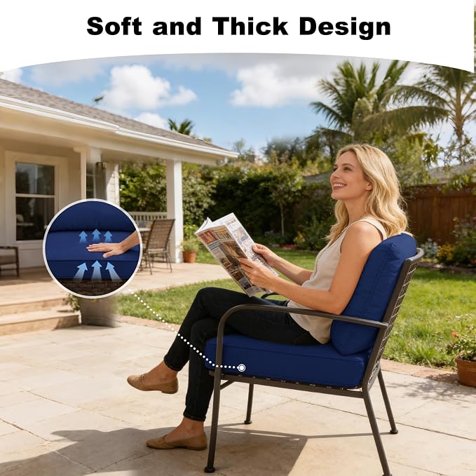 24''x24''x4'' Outdoor Seat Cushion Set, Blue Patio Replacement Cushions | Water-Resistant & Fade Resistant Fabric with Removable Cover, Fits Outdoor Chair Sofa Couch