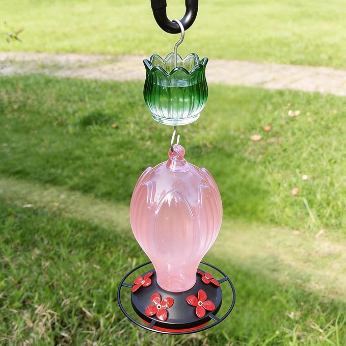 Glass Ant Moat for Hummingbird Feeder - 3 OZ Gradient Green Tulip Insect Guard with Large Capacity