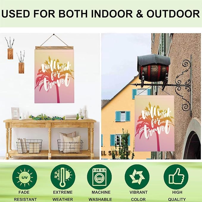 Mugod Funny Words Burlap House Flags for Outdoor, Tropical Palm Tree Lettering Summer Travel Adventure Large Yard Flags 28 x 40 Double Sided Seasonal Decorative Flag for House Garden Decoration
