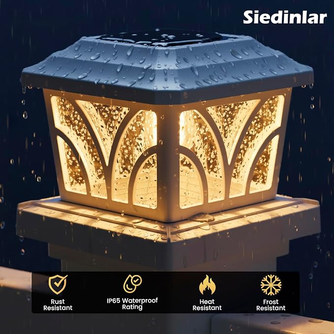 SIEDiNLAR Solar Post Cap Lights Outdoor, Aluminum Glass 2 Modes 20 Lumens Edison LED Bulbs for 4x4 5x5 6x6 Vinyl/Wooden Posts Deck Fence Patio Decor, Warm White/Cool White Lighting 1 Pack (White)