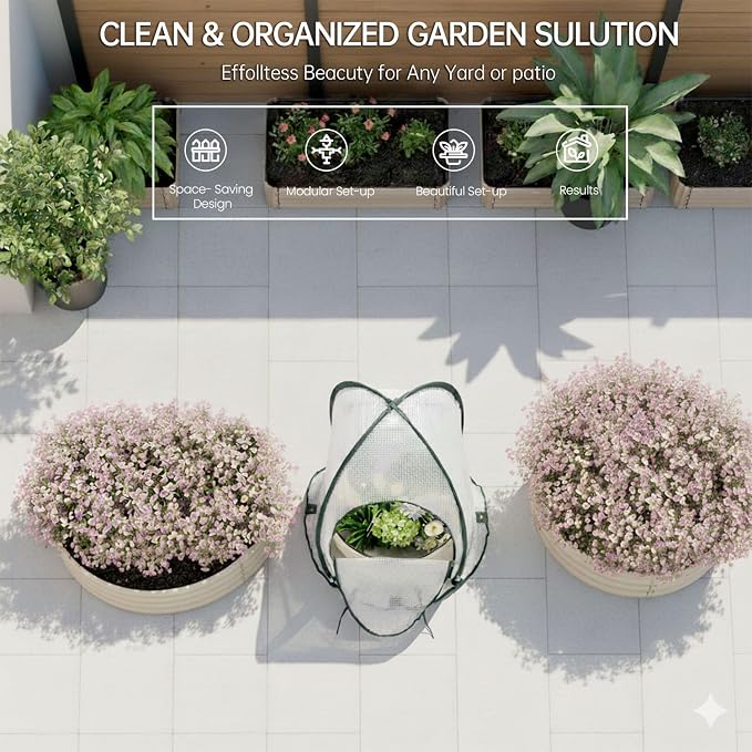 Riased Garden Bed with Greenhouse Cover, Raised Planter Box (2pcs 24in Round Garden Bed &Greenhouse Set)