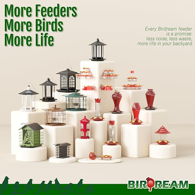 Birdream 2 Pack Window Hummingbird Feeders for Outdoors, with Strong Suction Cups & 7 Feeding Ports, Easy to Refill and Maintain, Gift for Bird Lover, Plastic Bird Feeder, 10oz Per Pack - Red