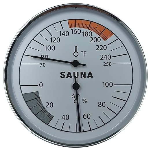 Sauna Thermometer and Hygrometer Combo – Precise Temperature & Humidity Gauge for Sauna Roomsk, Temperature Range 70-250°F, Humidity Range 0-100%