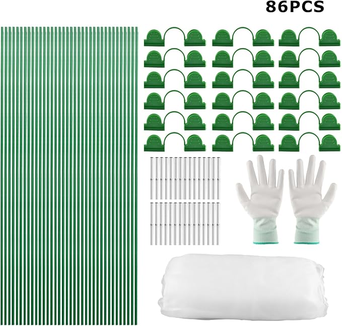 Garden Netting Kit for Raised Beds, 10x30FT Ultra Fine Mesh Netting, 36pcs Greenhouse Hoops 8ft Tunnel, Detachable Hoop House Frame for Row Cover, Bird Netting, Plant Covers