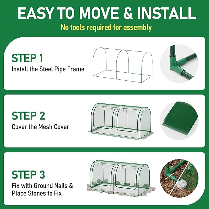 SPECILITE 98x49x49in Garden Plant Netting Mesh Cover for Raised Bed with Roll-up Zipper Door for Vegetables Fruits, Large Tunnel Gardening Net, Green