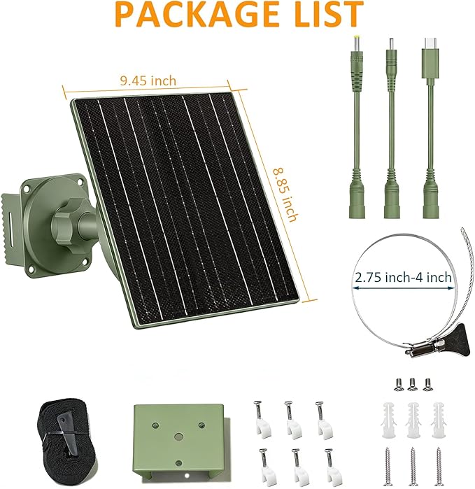 Zivif Solar Panel Charger for Trail & Hunting Cameras, 10W 3.7V 10400mAh Built-in Battery, 6V/12V Adjustable Output, Universal Adapter Cables (DC5521, DC4.0x1.7mm, DC3.5x1.35mm, Type-C)