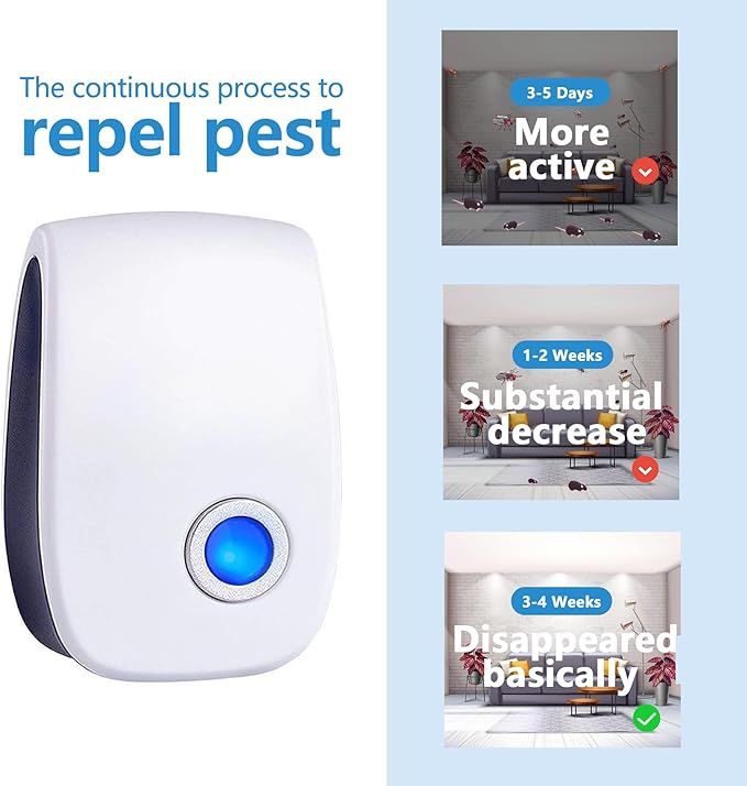 Ultrasonic Insect & Pest Repeller, Ultrasonic Mice Repellent for Insect, Roaches, Spiders, Ants, Bugs, Mosquitoes, Pest Control for House Garage RV Hotel, 12 Pack