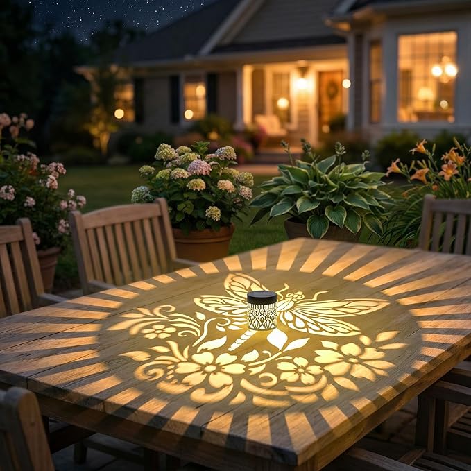 Gardsee Solar Fence Lights Outdoor 2 Pack Deck Step Wall Lights Butterfly Metal Waterproof LED Warm Yellow Light for Garden Post Patio Backyard Yard Decor (Black 3)