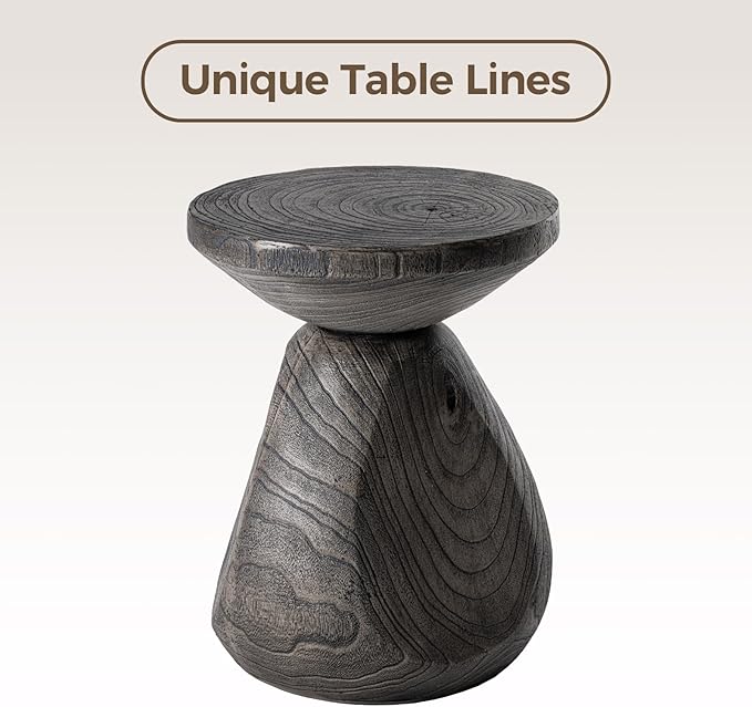 COSIEST Outdoor Side Table Colored Faux Wood, Stump End Stool w Tree Rings, Round Side Wood Tree End Table for Plant Stand, Deck or Garden, Grey